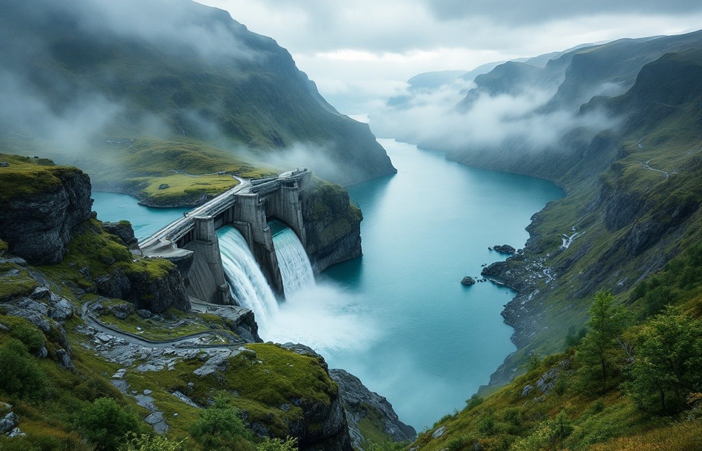 Norwegian hydropower dam in a fjord